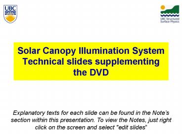 Solar Canopy Illumination System Technical slides supplementing the DVD