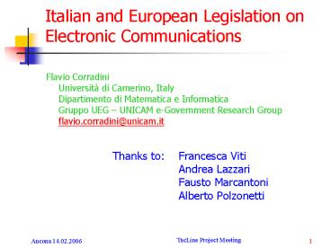 Italian and European Legislation on Electronic Communications