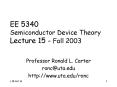 EE 5340 Semiconductor Device Theory Lecture 15 - Fall 2003 PowerPoint PPT Presentation