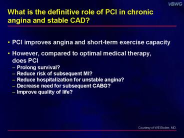 What is the definitive role of PCI in chronic angina and stable CAD?
