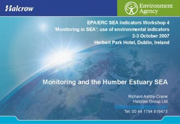 Monitoring and the Humber Estuary SEA