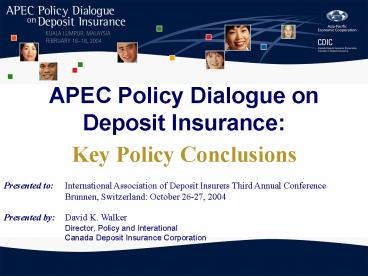 APEC Policy Dialogue on Deposit Insurance: Key Policy Conclusions