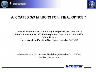 Al COATED SiC MIRRORS FOR 