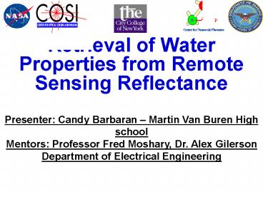 Retrieval of Water Properties from Remote Sensing Reflectance