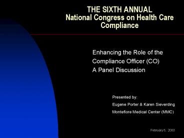 THE SIXTH ANNUAL National Congress on Health Care Compliance