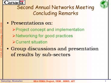 Second Annual Networks Meeting Concluding Remarks