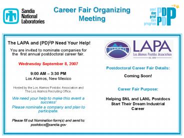 Postdoctoral Career Fair Details: