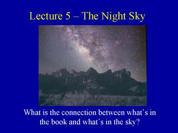 Lecture 5 The Night Sky