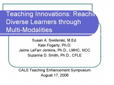 Teaching Innovations: Reaching Diverse Learners through MultiModalities