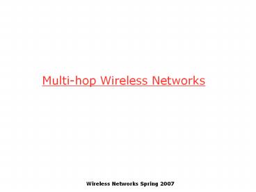 Multi-hop Wireless Networks