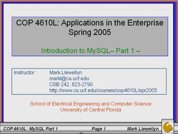 COP 4610L: Applications in the Enterprise