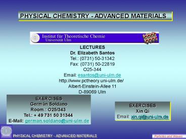PHYSICAL CHEMISTRY ADVANCED MATERIALS