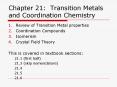 Chapter 21: Transition Metals and Coordination Chemistry PowerPoint PPT Presentation