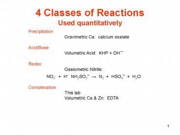 4 Classes of Reactions Used quantitatively