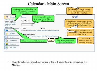 Calendar Main Screen