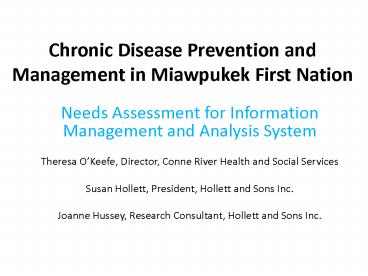Chronic Disease Prevention and Management in Miawpukek First Nation