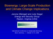 Bioenergy: LargeScale Production and Climate Change Implications