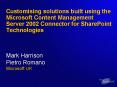 Customising solutions built using the Microsoft Content Management Server 2002 Connector for SharePo PowerPoint PPT Presentation