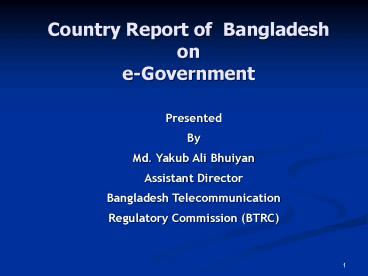 Country Report of Bangladesh on