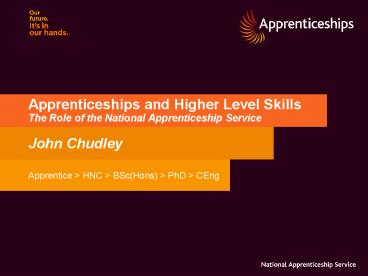 Apprenticeships and Higher Level Skills The Role of the National Apprenticeship Service