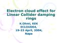 Electron cloud effect for Linear Collider damping rings PowerPoint PPT Presentation
