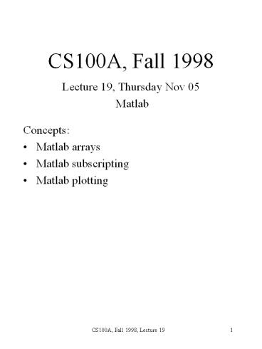 CS100A, Fall 1998