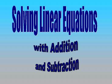Solving Linear Equations
