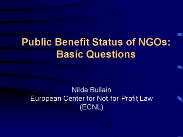Public Benefit Status of NGOs: Basic Questions