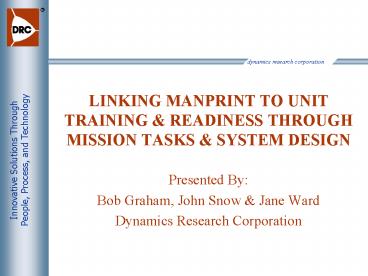 LINKING MANPRINT TO UNIT TRAINING