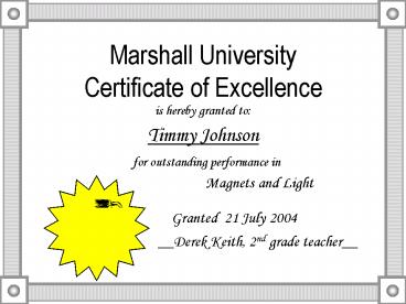 Marshall University Certificate of Excellence