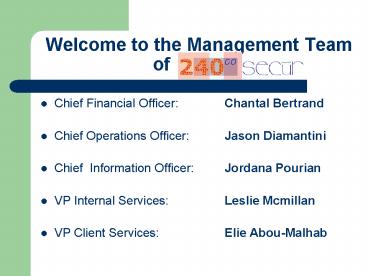 Welcome to the Management Team of