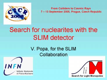 Search for nuclearites with the SLIM detector