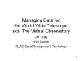 Managing Data for the World Wide Telescope aka: The Virtual Observatory PowerPoint PPT Presentation