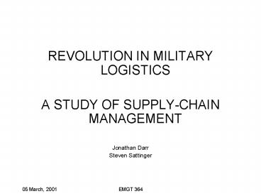 REVOLUTION IN MILITARY LOGISTICS