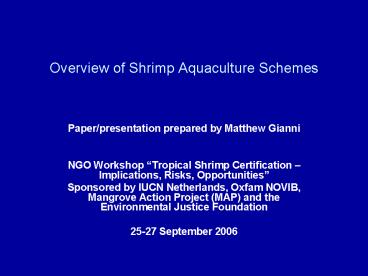 Overview of Shrimp Aquaculture Schemes