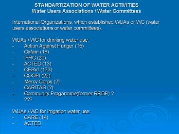 STANDARTIZATION OF WATER ACTIVITIES Water Users Associations Water Committees