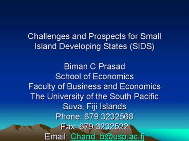 Challenges and Prospects for Small Island Developing States SIDS Biman ...