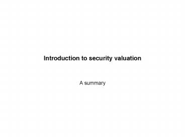 Introduction to security valuation