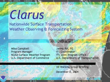 Clarus Nationwide Surface Transportation Weather Observing