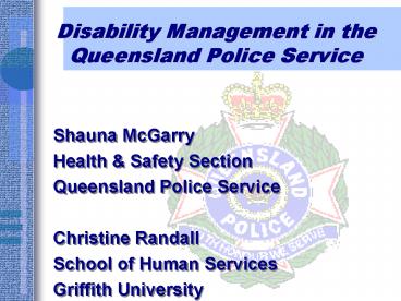 Disability Management in the Queensland Police Service