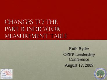 Changes to the Part B Indicator measurement Table