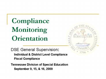 Compliance Monitoring Orientation