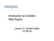 Lecture 11: Symbol Tables 13 Feb 02