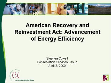 American Recovery and Reinvestment Act: Advancement of Energy Efficiency