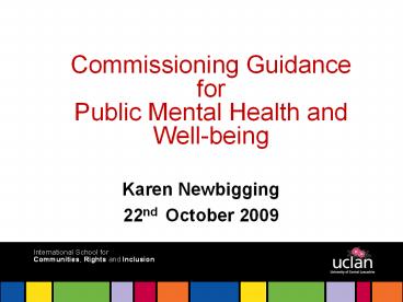 Commissioning Guidance for Public Mental Health and Well-being