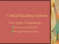 Critical Reading Section PowerPoint PPT Presentation