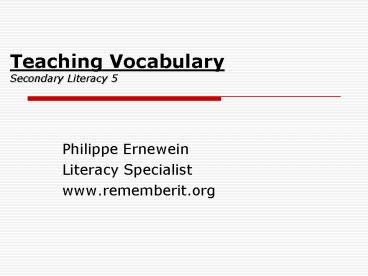 Teaching Vocabulary Secondary Literacy 5