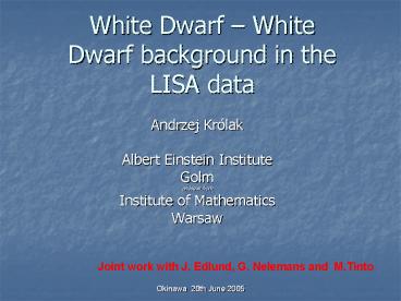 White Dwarf White Dwarf background in the LISA data