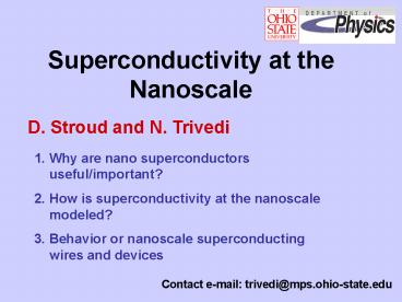 Superconductivity at the Nanoscale
