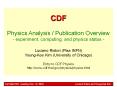 CDF Physics Analysis / Publication Overview - experiment, computing, and physics status - Luciano Ristori (Pisa INFN) Young-Kee Kim (University of Chicago) Entry to CDF Physics http://www-cdf.fnal.gov/physics/physics.html PowerPoint PPT Presentation
